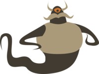 Cartoon Viking mascot holding a spear and shield