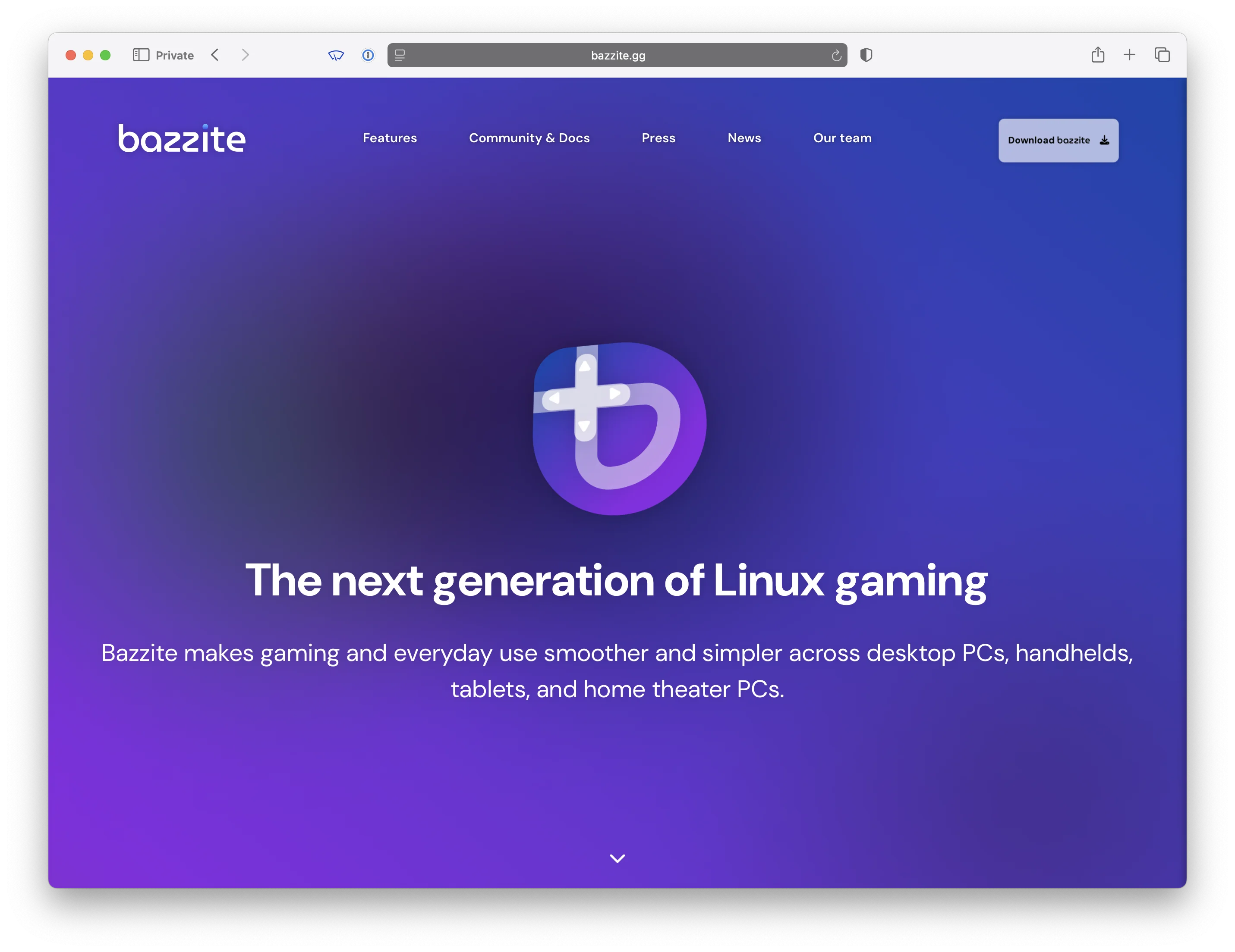 Screenshot of Bazzite's website