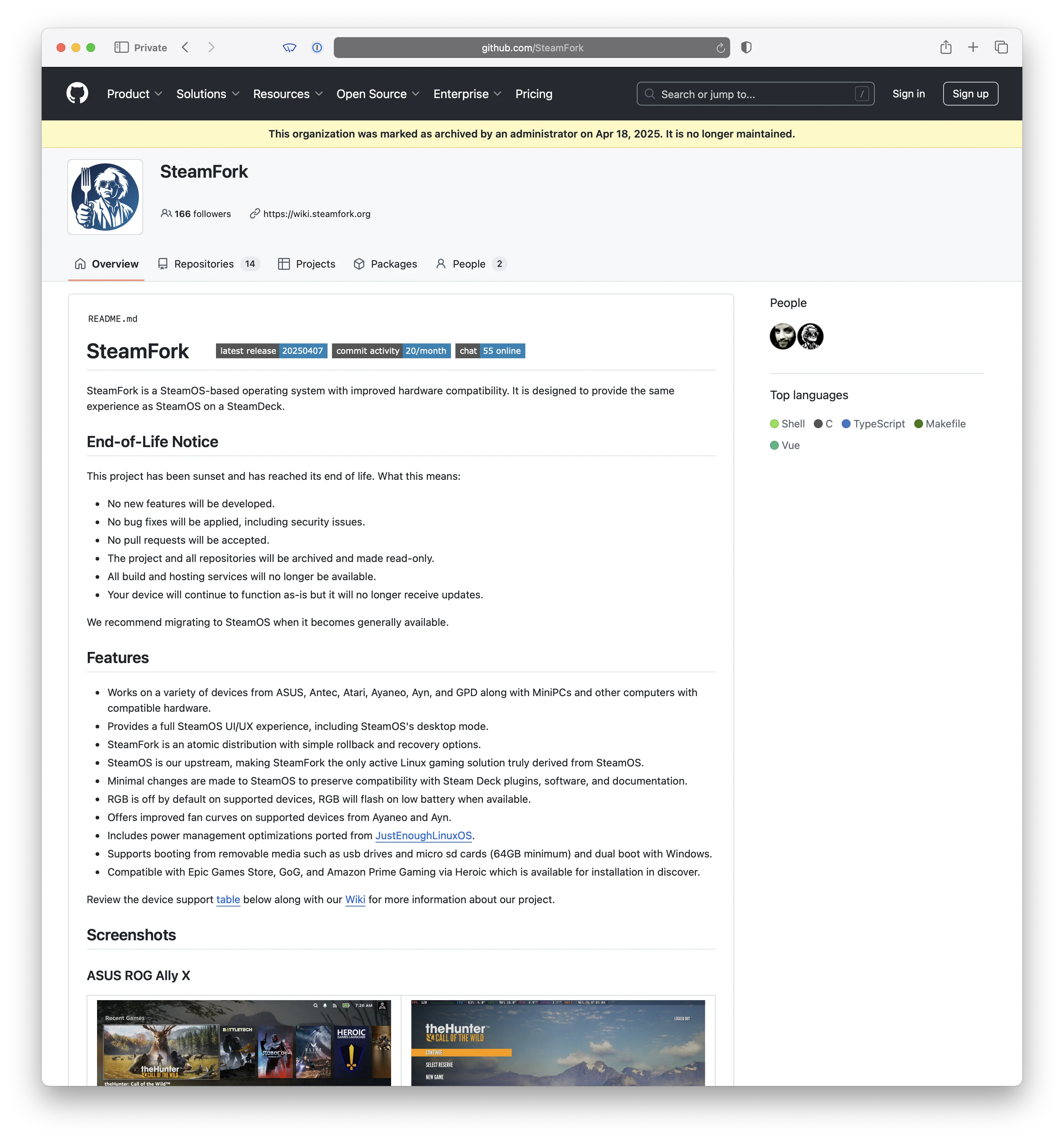 Screenshot of SteamFork
