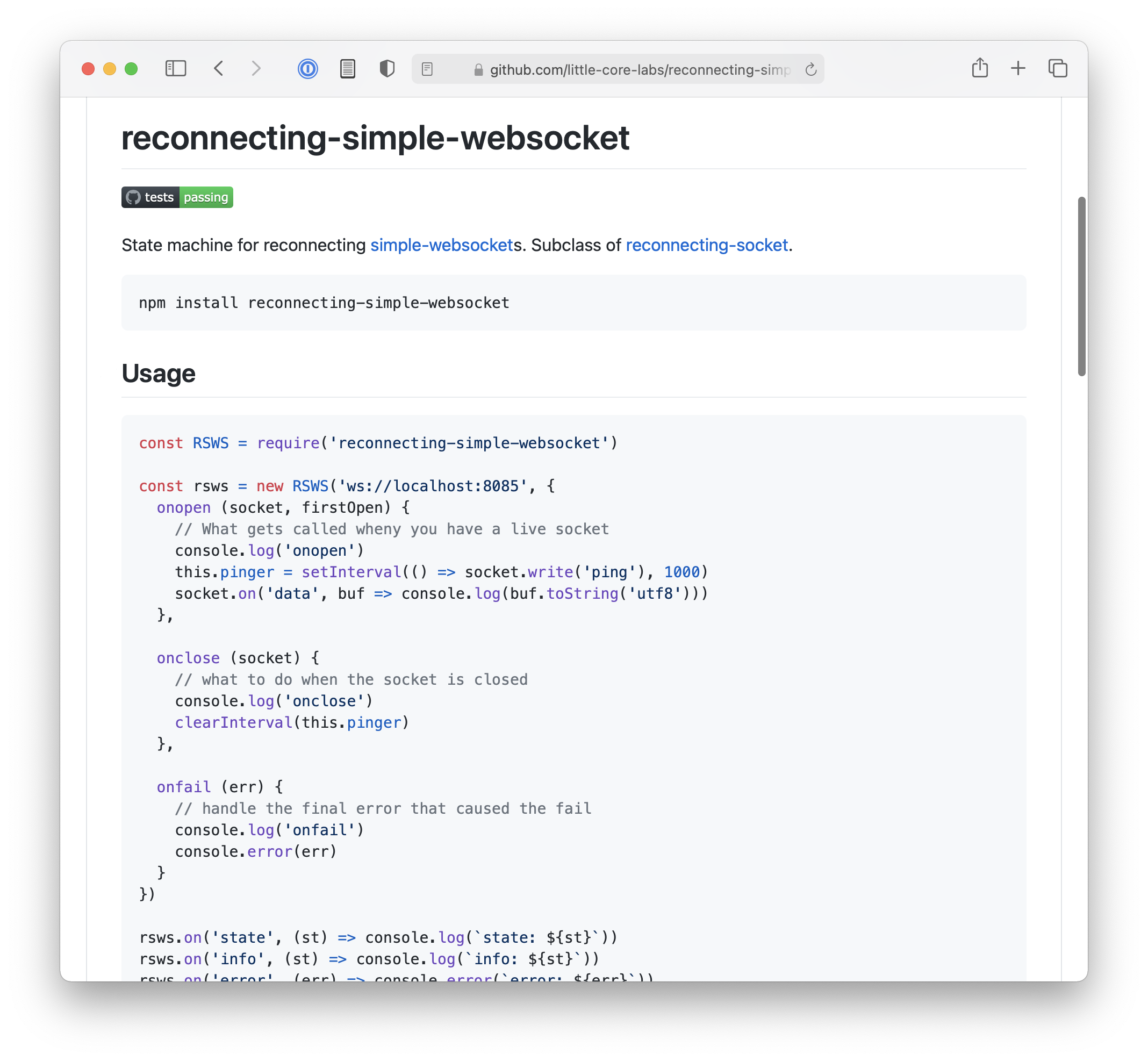Reconnecting simple websocket