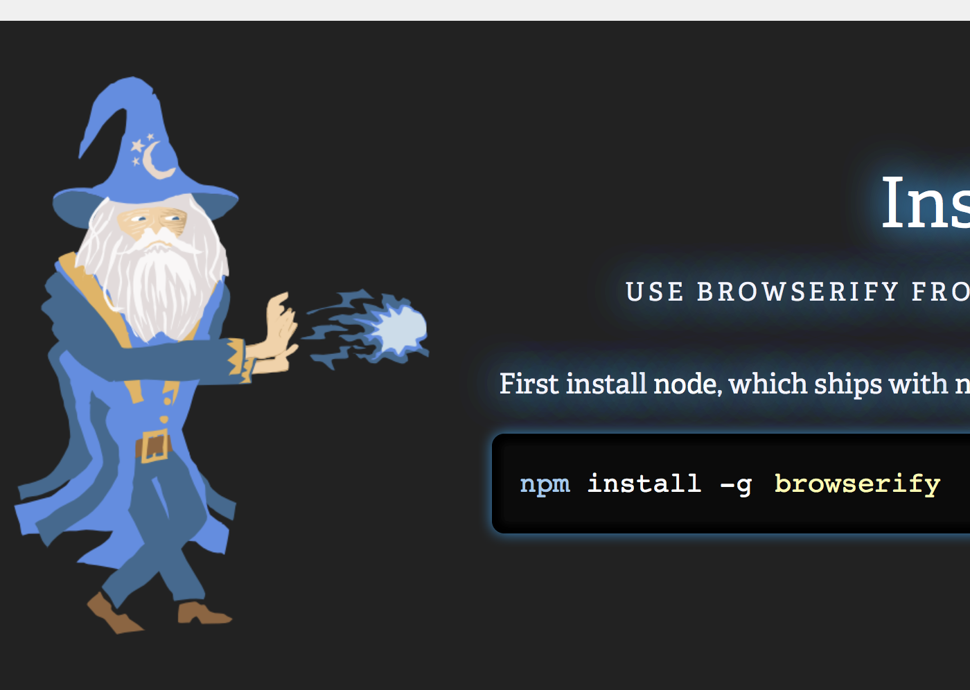 Screenshot of Browserify website
