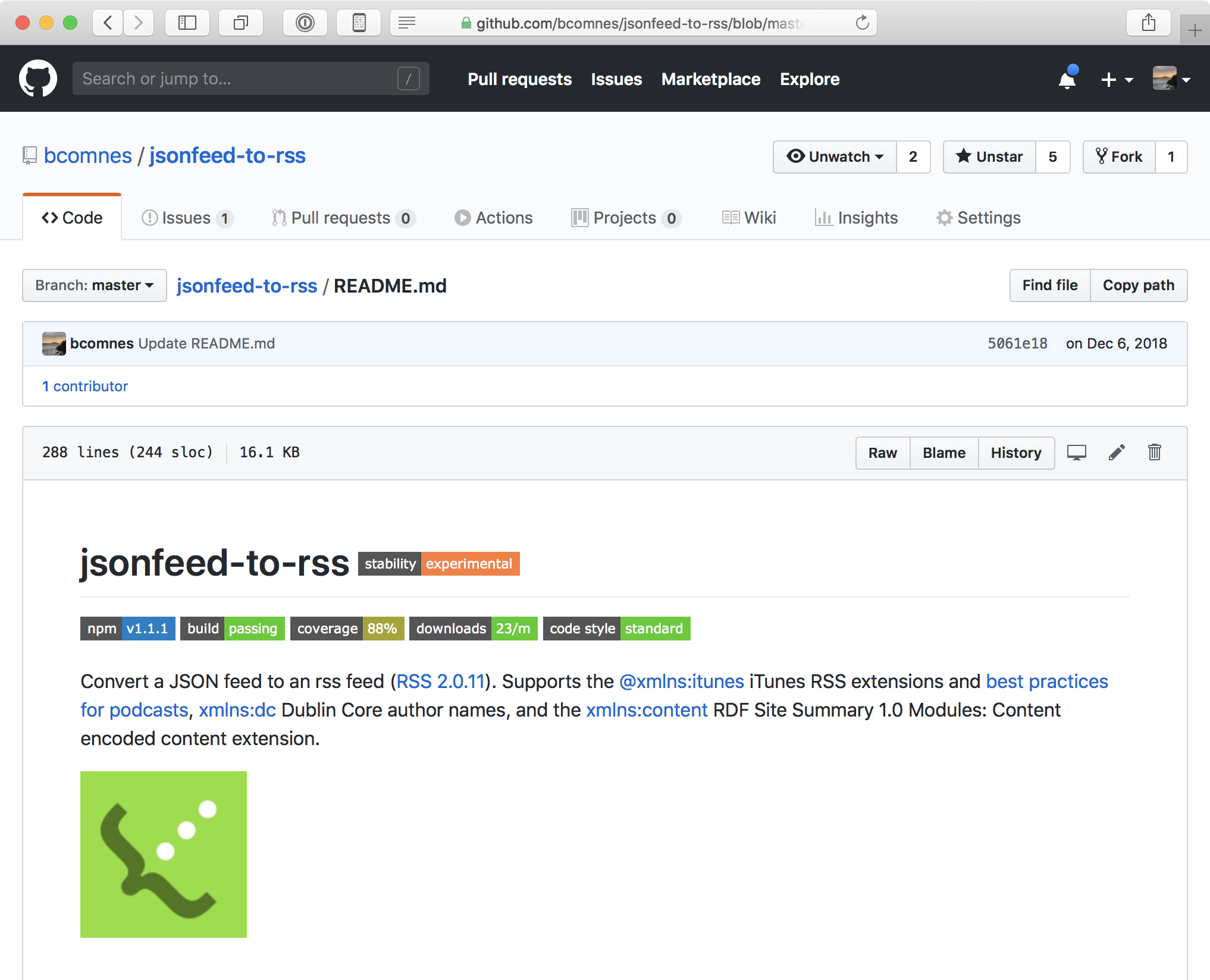 Screenshot of JSONFeed-to-RSS