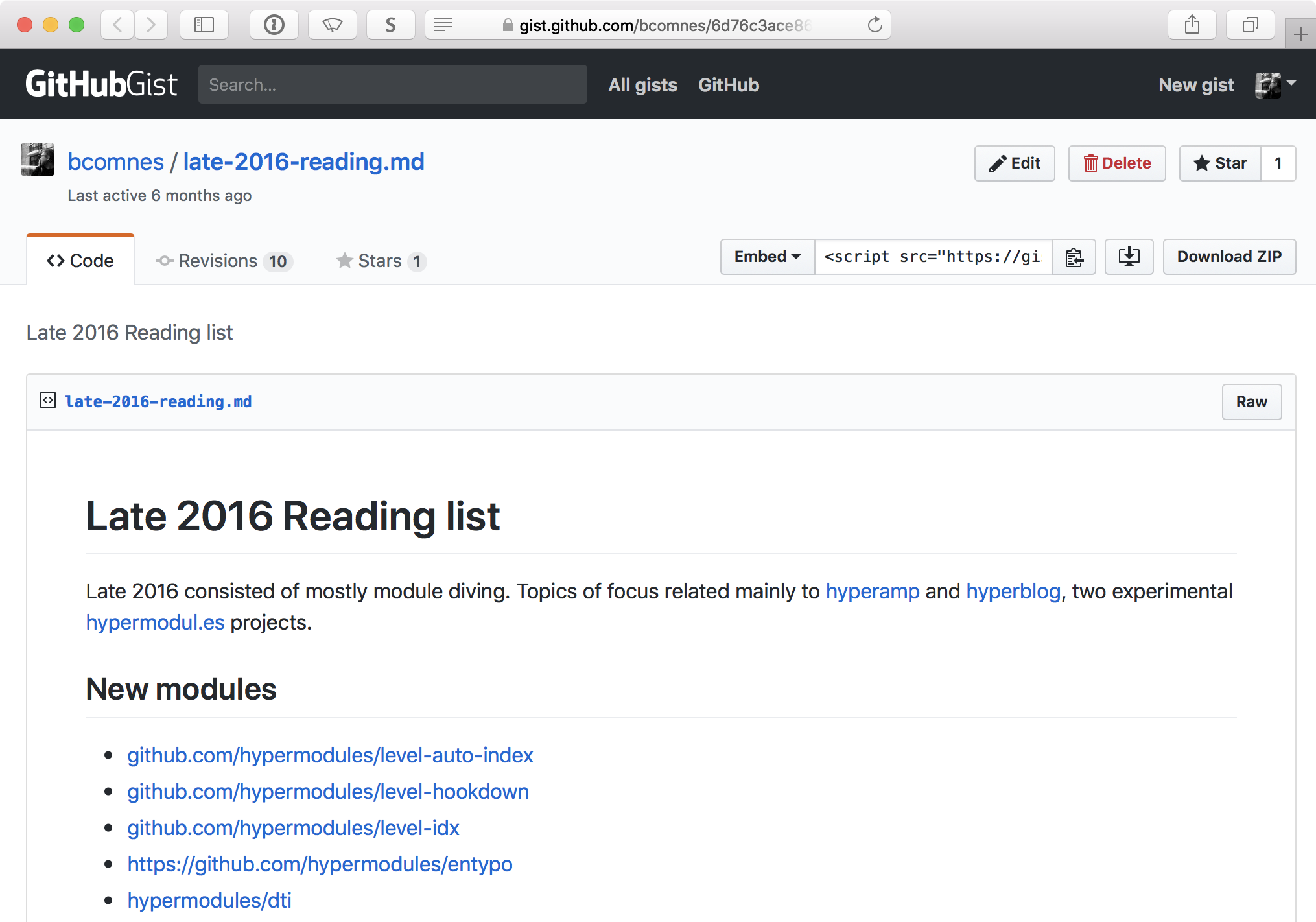 Screenshot of 2016 reading list